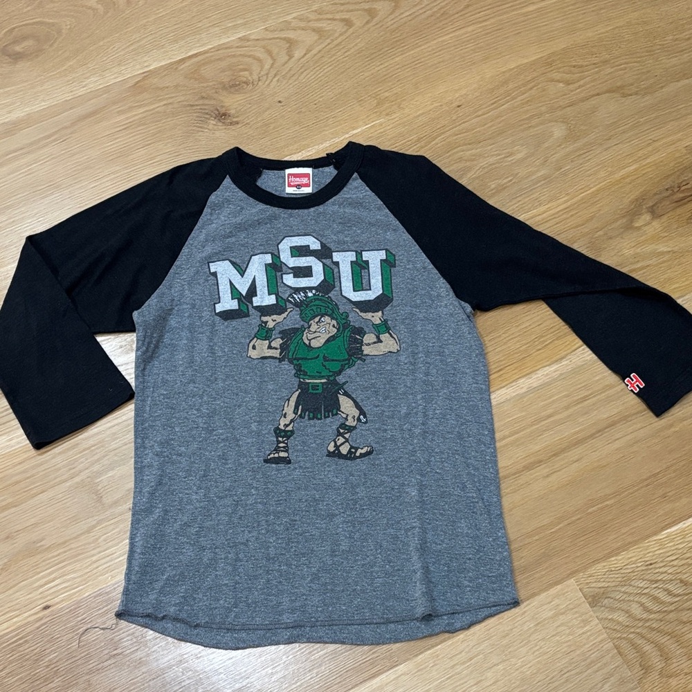 HOMAGE Gray and Black MSU Long Sleeve Tee